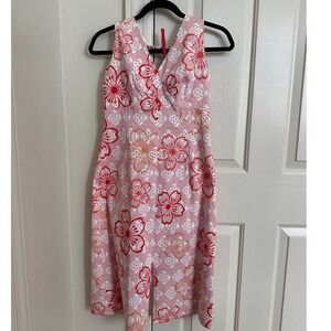 Anthropologie Tabitha Red & White Floral Geometric Halter Dress - Size 12